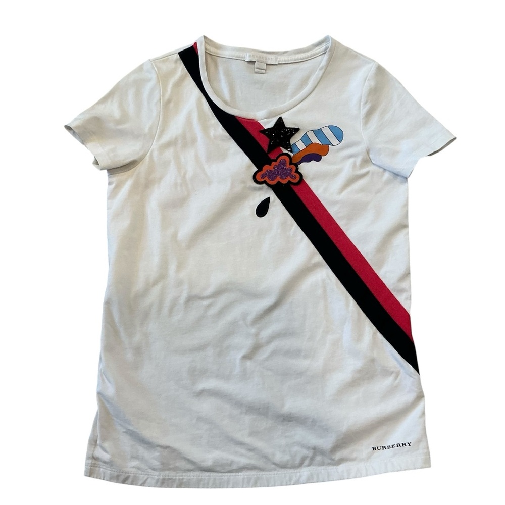 Burberry kids white T-shirt embroidered sequins star with stripes size 14